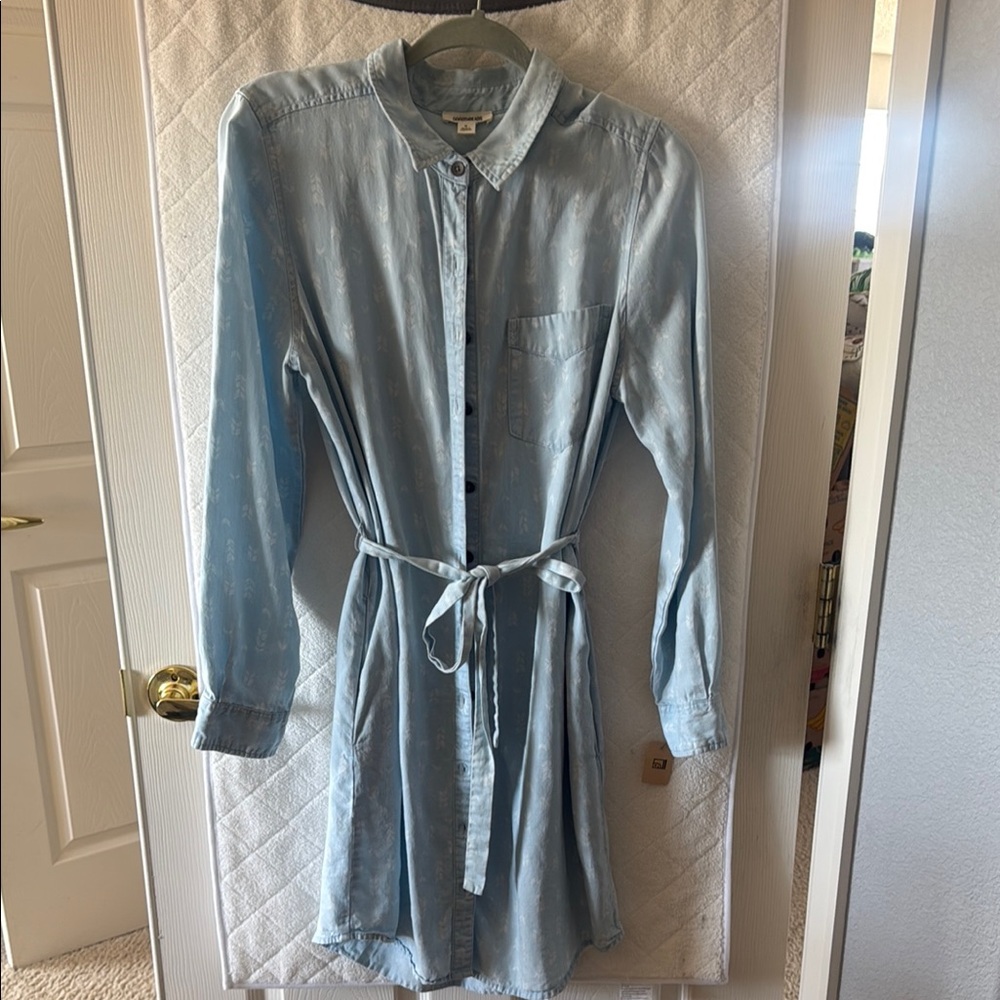 Light Blue Button-Up Shirt Dress